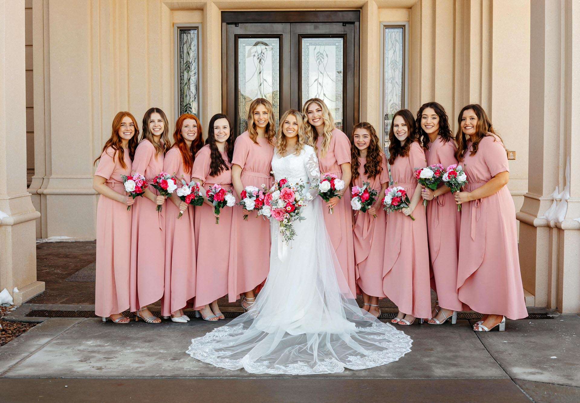 utah wedding photographer payson temple bridesmates