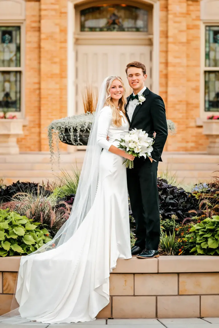 Couple at bridal photo session - Provo City Center temple