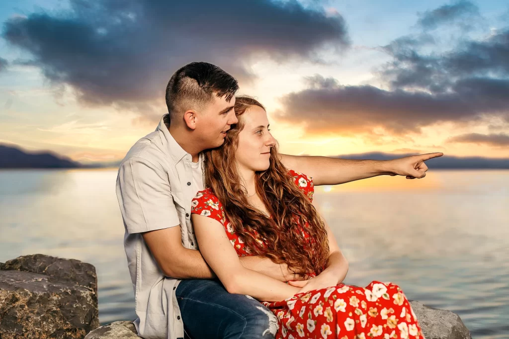 Couple looking to Salt Lake City Utah lake